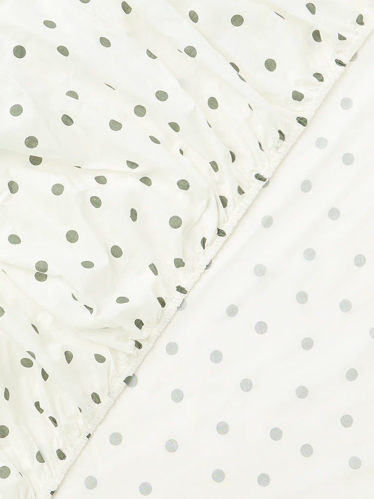 Westside Home Sage Polka Dot Printed Fitted Queen Bed Sheet Set