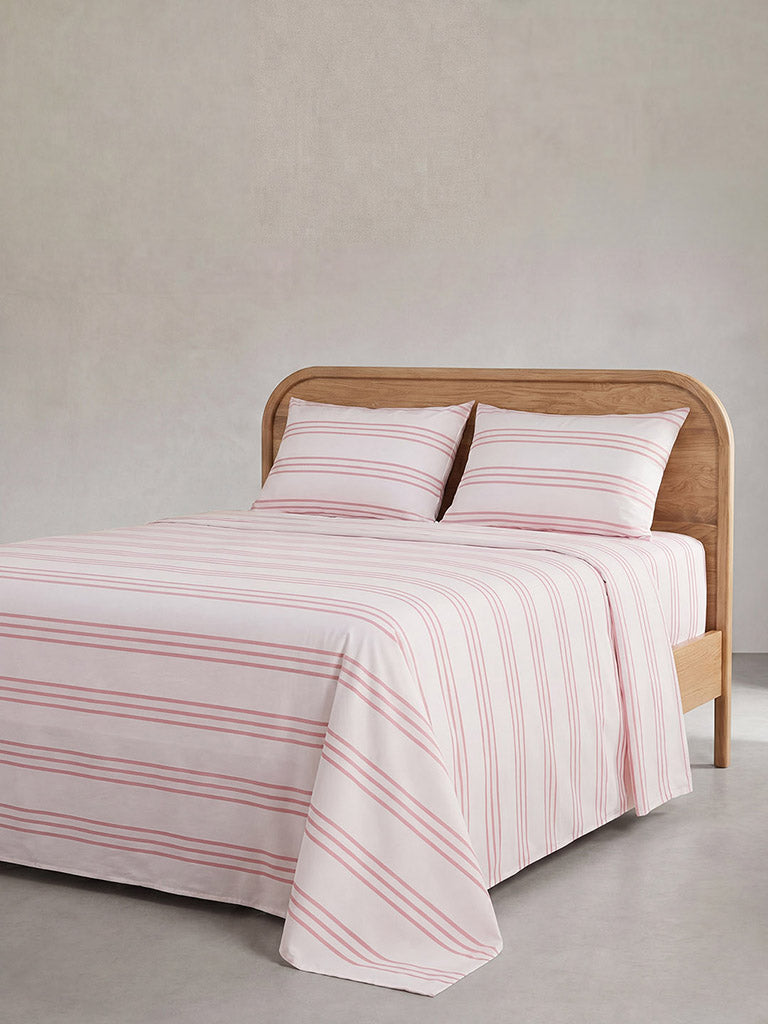 Westside Home Pink Stripe Printed Fitted Queen Bed Sheet Set