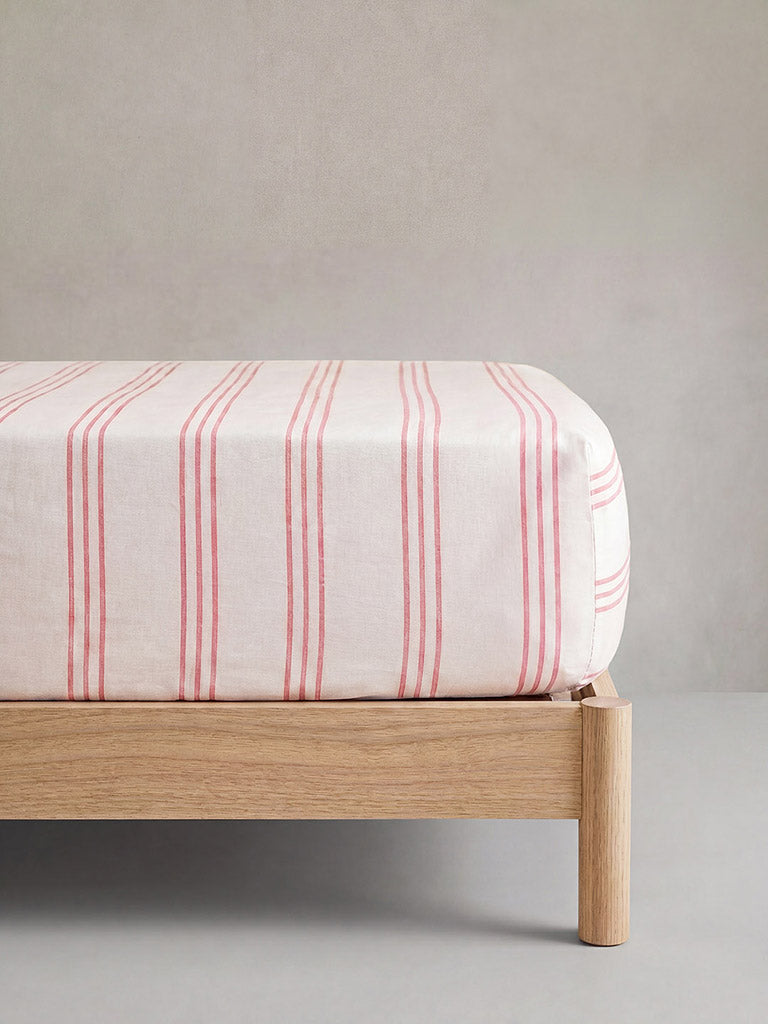Westside Home Pink Stripe Printed Fitted Queen Bed Sheet Set