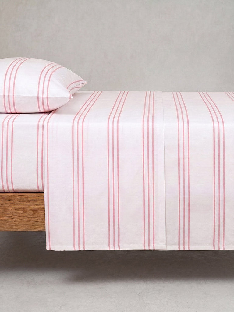 Westside Home Pink Stripe Printed Fitted Queen Bed Sheet Set