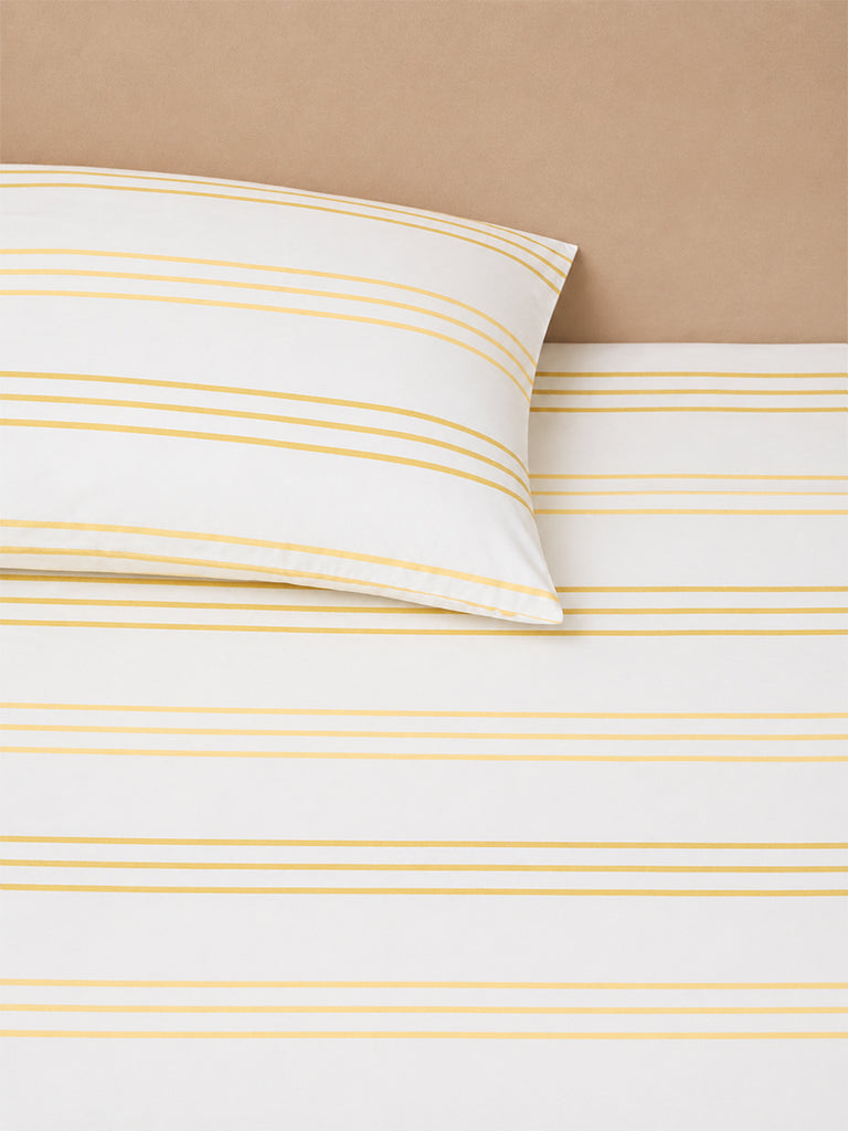 Westside Home Yellow Stripe Printed Fitted Queen Bed Sheet Set