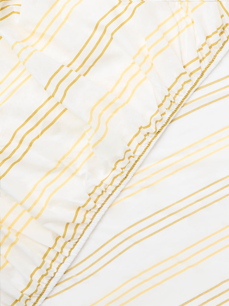 Westside Home Yellow Stripe Printed Fitted Queen Bed Sheet Set