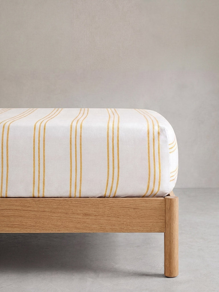 Westside Home Yellow Stripe Printed Fitted Queen Bed Sheet Set