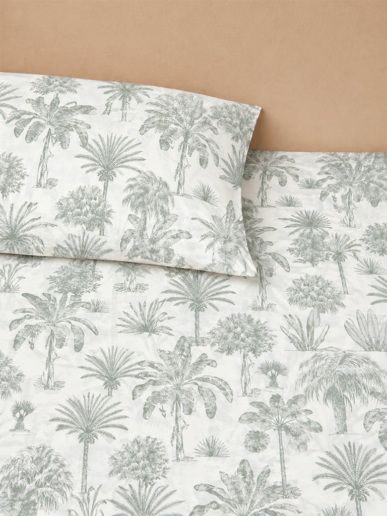 Westside Home Green Palm Tree Printed Queen Bed Sheet Set