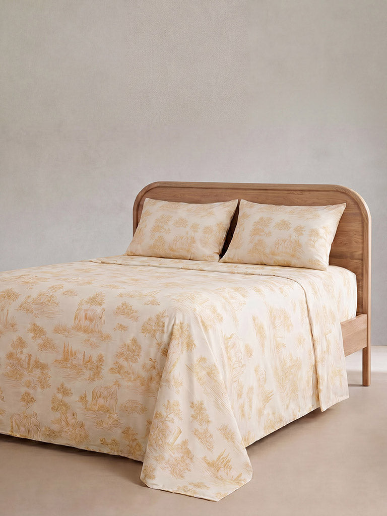 Westside Home Yellow Toile Toile Printed Queen Bed Sheet Set