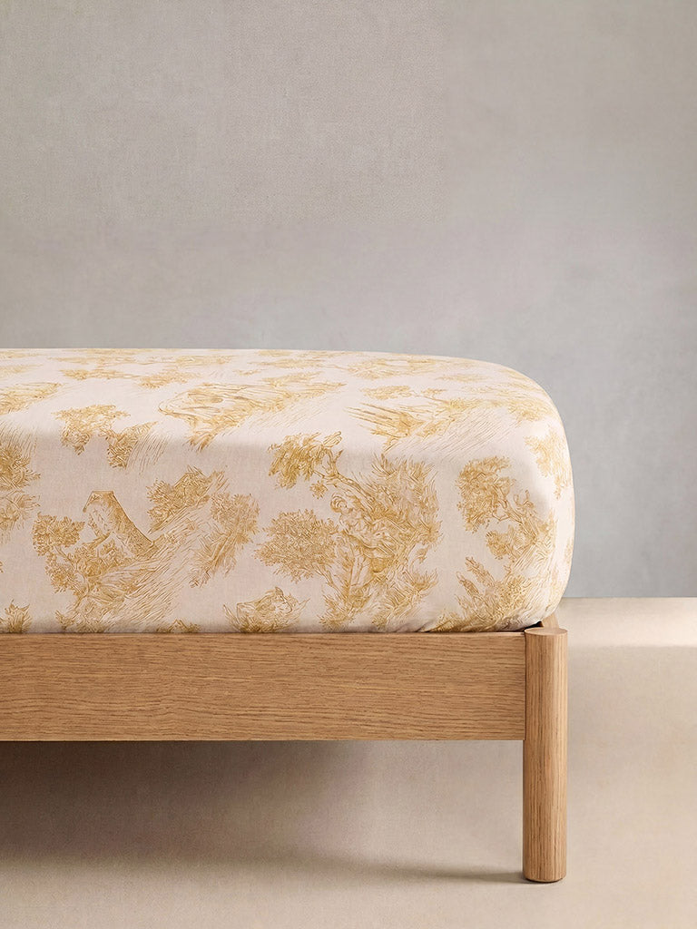 Westside Home Yellow Toile Toile Printed Queen Bed Sheet Set