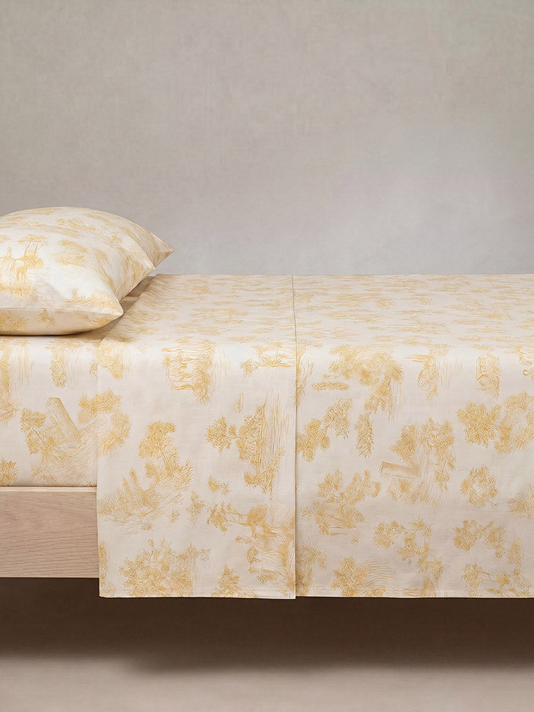 Westside Home Yellow Toile Toile Printed Queen Bed Sheet Set
