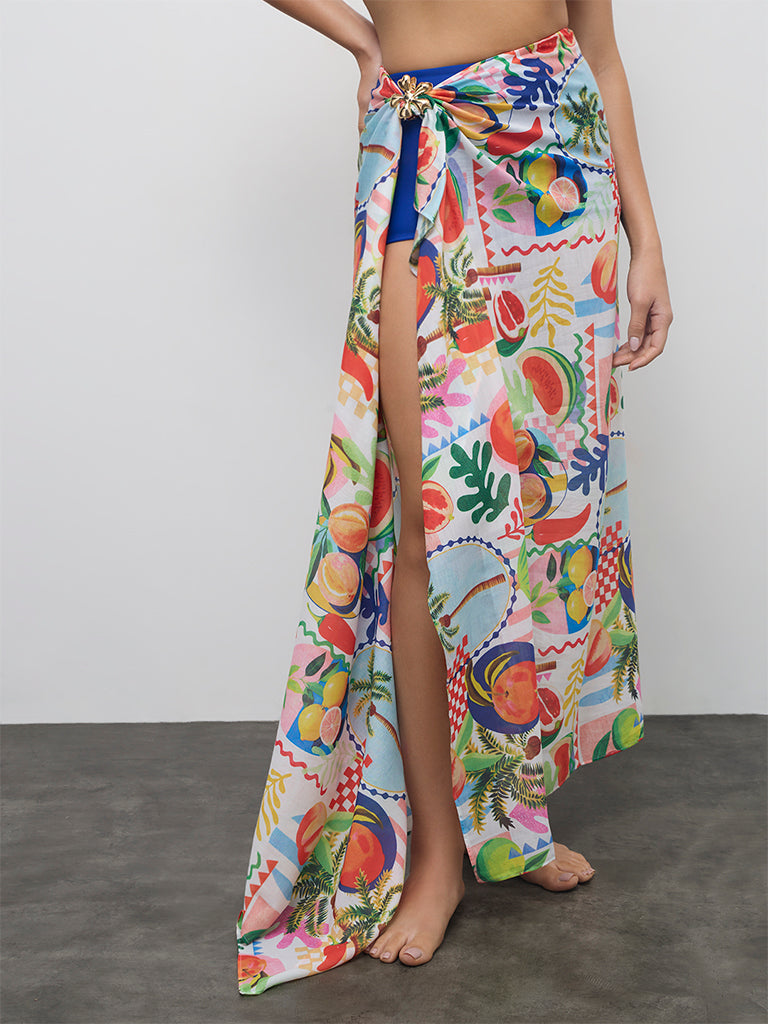 Wunderlove Swimwear Multicolor Printed Sarong In A Bag