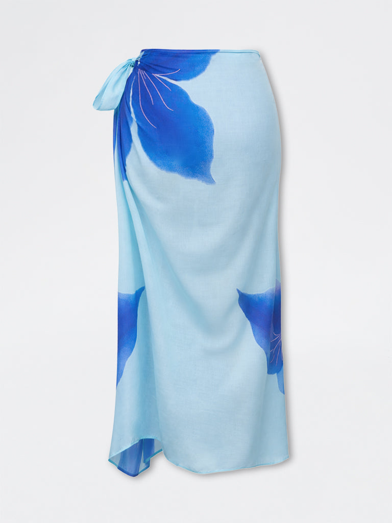Wunderlove Swimwear Blue Floral Printed Sarong In A Bag