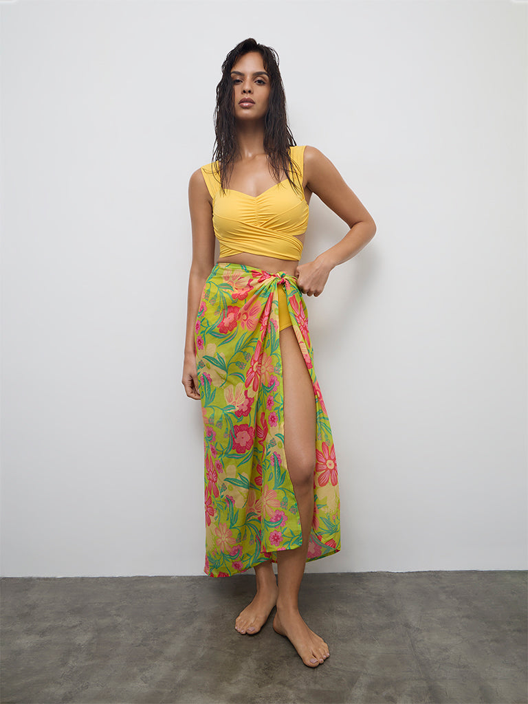 Wunderlove Swimwear Lime Floral Pattern Sarong In A Bag