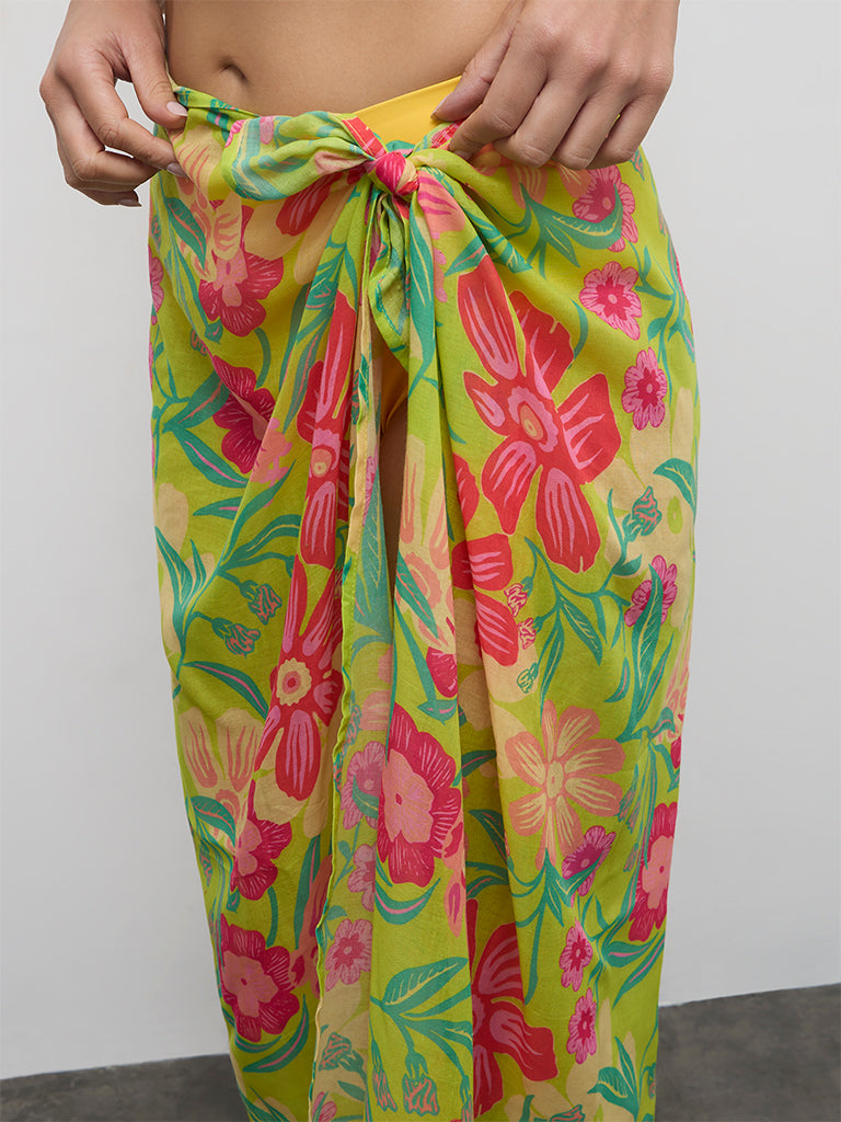 Wunderlove Swimwear Lime Floral Pattern Sarong In A Bag