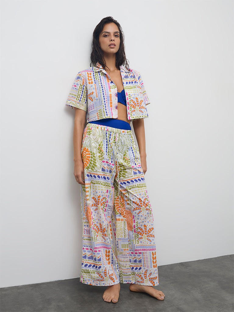 Wunderlove Multicolor Printed High-Rise Cotton Beach Pants