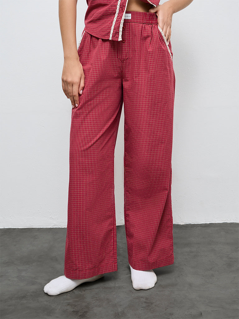 Superstar Red Checkered High-Rise Cotton Pants