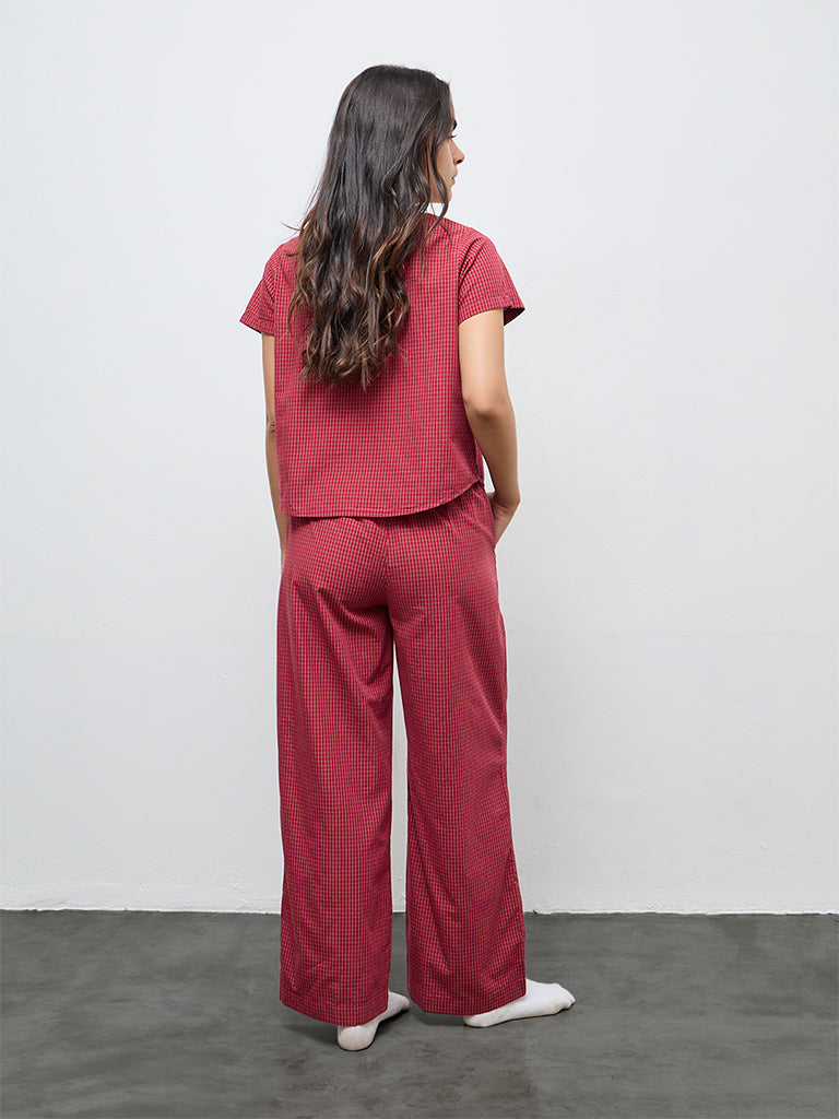Superstar Red Checkered High-Rise Cotton Pants