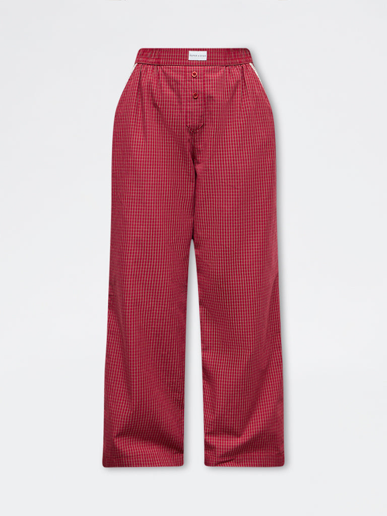 Superstar Red Checkered High-Rise Cotton Pants