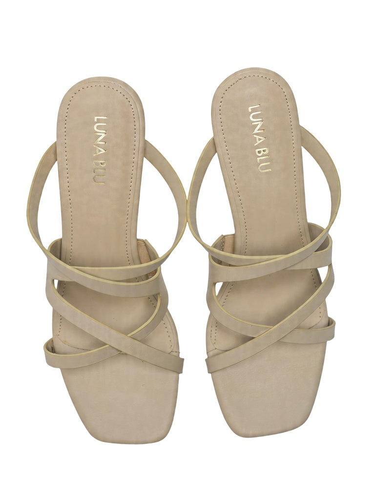 LUNA BLU Ivory Strappy Kitten Heel Sandals
