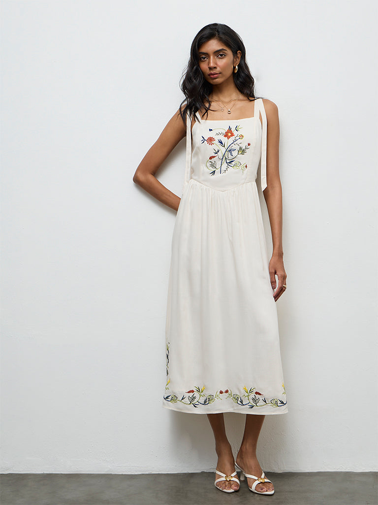 Buy LOV Off-White Floral Embroidered A-Line Dress from Westside Buy LOV Off-White Floral Embroidered A-Line Dress from Westside