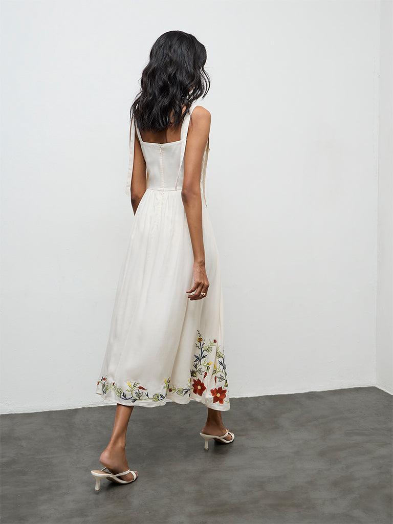LOV Off-White Floral Embroidered A-Line Dress
