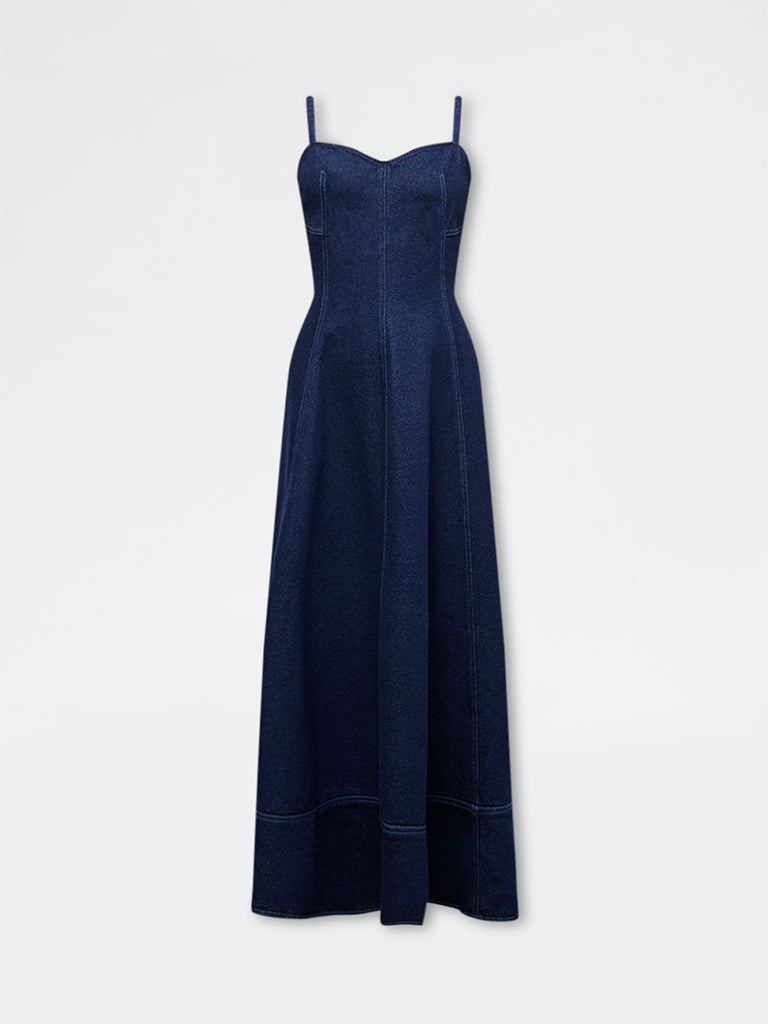 Buy LOV Dark Blue Denim A-Line Dress from Westside