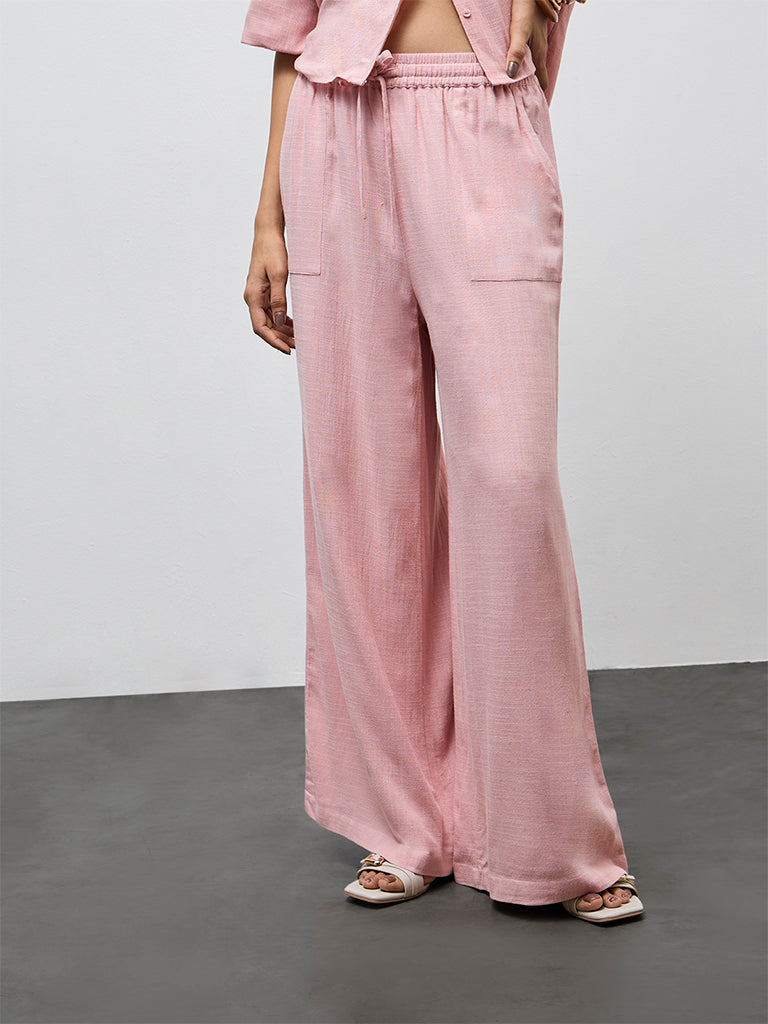 LOV Dusty Pink Solid High-Rise Pants