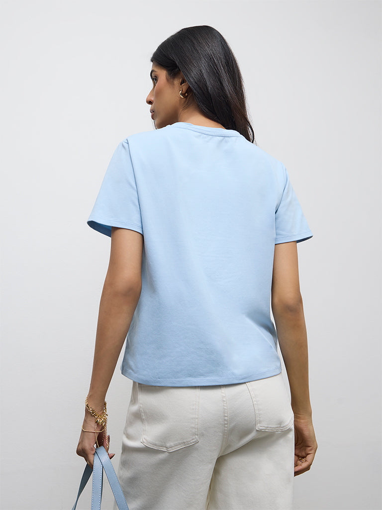 LOV Blue Graphic Design Cotton T-Shirt