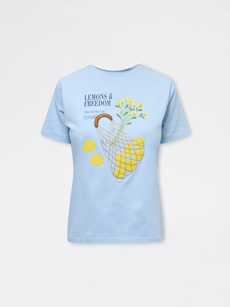 LOV Blue Graphic Design Cotton T-Shirt