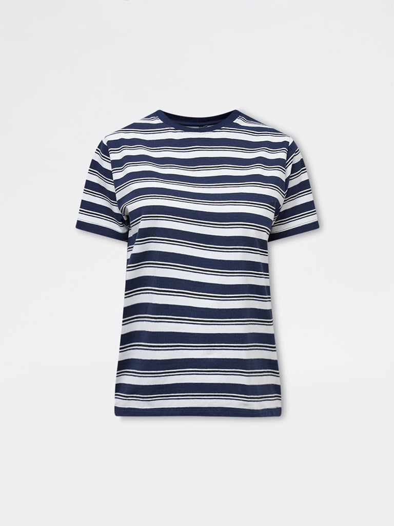 LOV Navy Striped Cotton-Blend T-Shirt