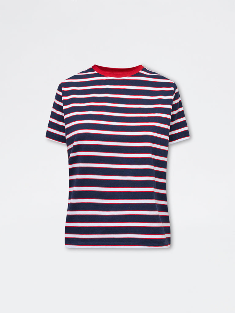 LOV Navy Striped Cotton-Blend T-Shirt