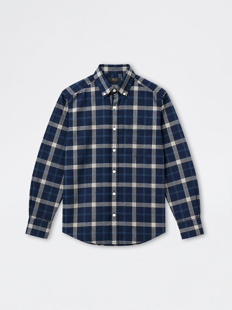 WES Casuals Navy Checkered Relaxed-Fit Cotton Shirt