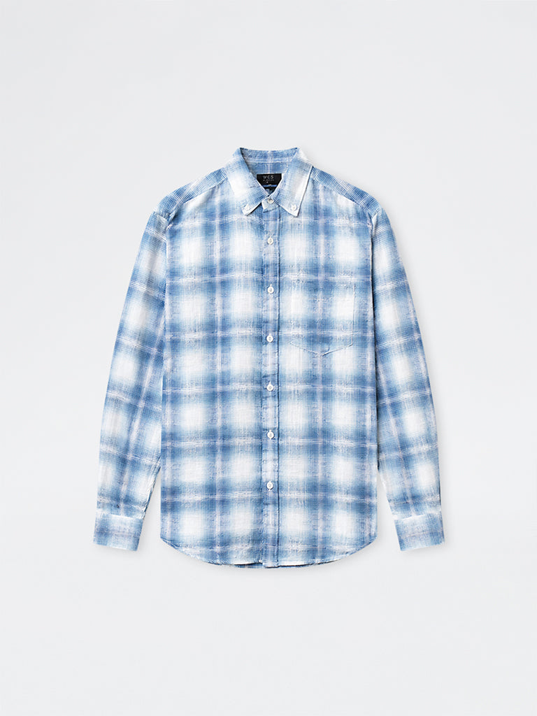 WES Casuals Blue Checkered Relaxed-Fit Cotton Shirt