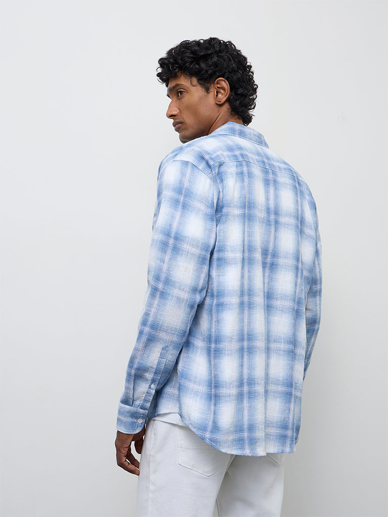 WES Casuals Blue Checkered Relaxed-Fit Cotton Shirt