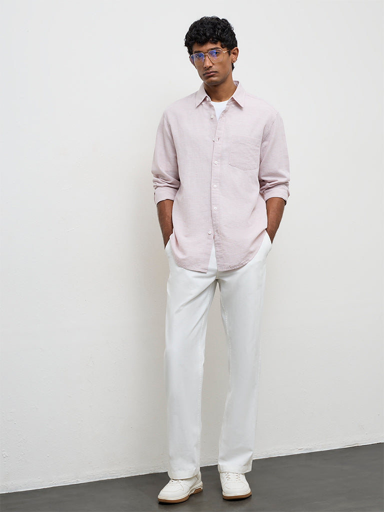 WES Casuals Peach Relaxed-Fit Cotton-Blend Shirt