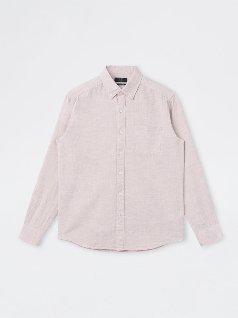 WES Casuals Peach Relaxed-Fit Cotton-Blend Shirt
