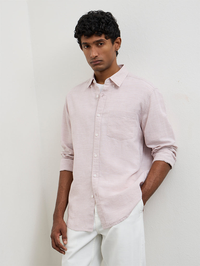 WES Casuals Peach Relaxed-Fit Cotton-Blend Shirt