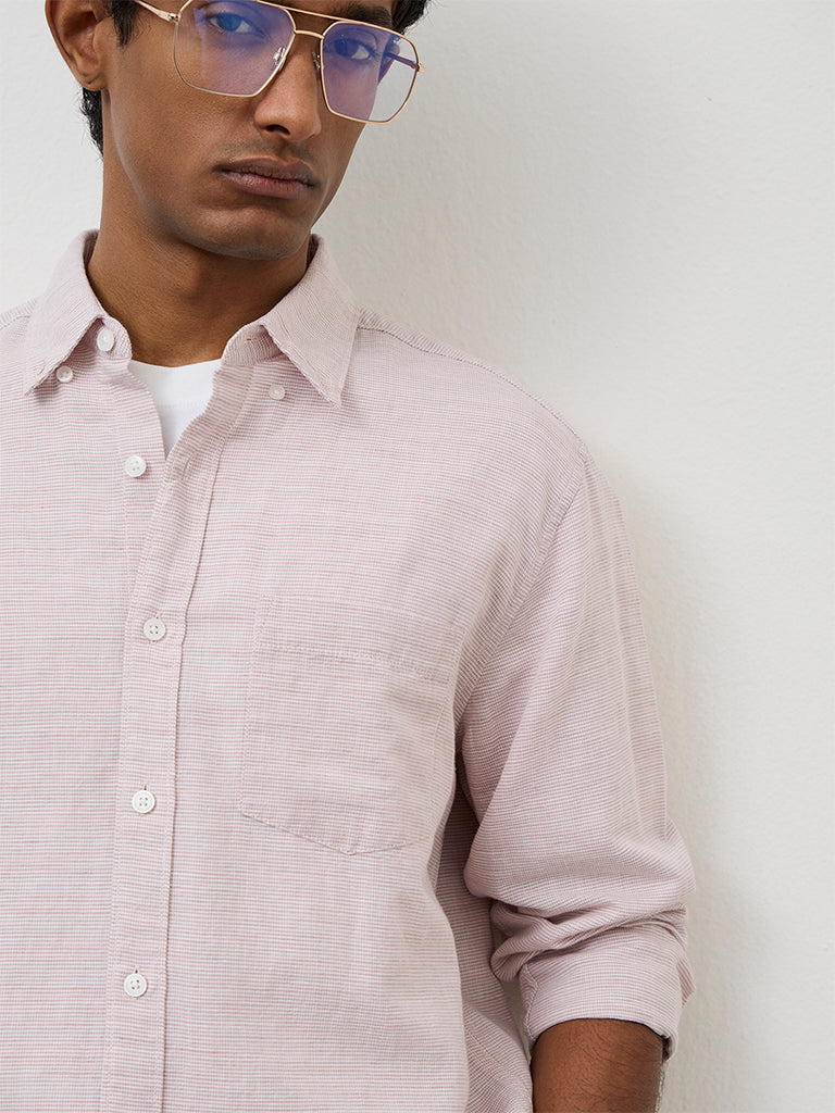 WES Casuals Peach Relaxed-Fit Cotton-Blend Shirt