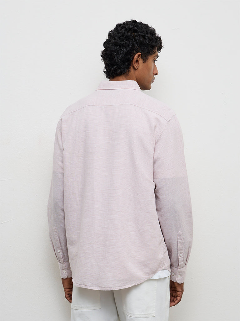 WES Casuals Peach Relaxed-Fit Cotton-Blend Shirt