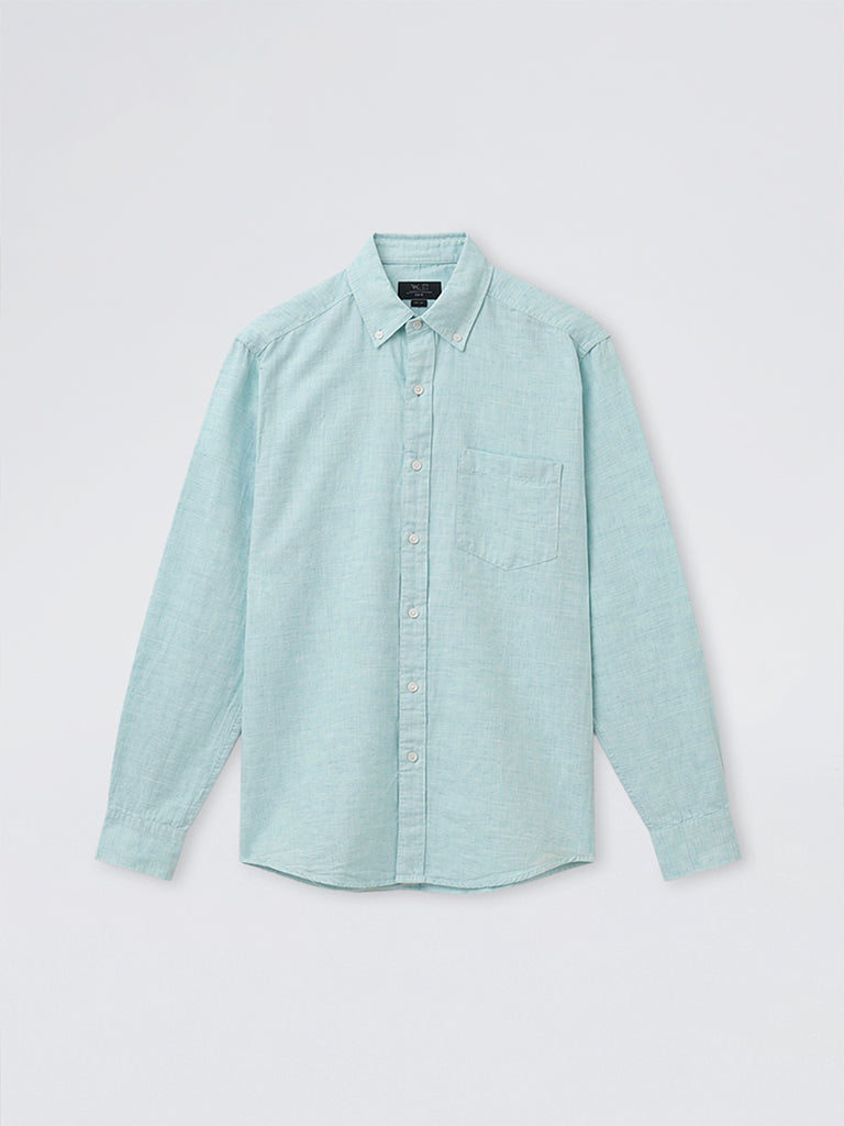 WES Casuals Mint Relaxed-Fit Cotton-Blend Shirt