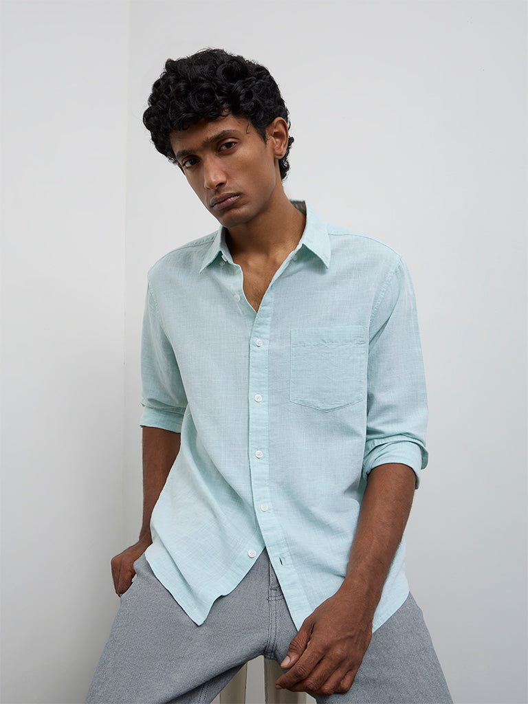 WES Casuals Mint Relaxed-Fit Cotton-Blend Shirt