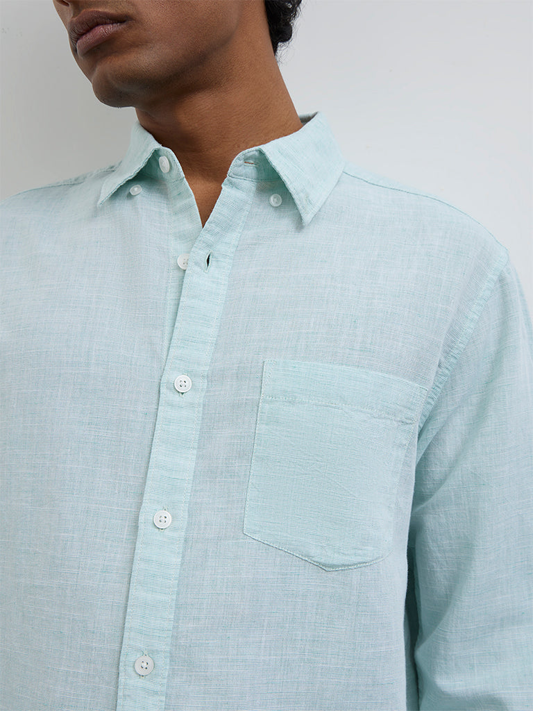 WES Casuals Mint Relaxed-Fit Cotton-Blend Shirt