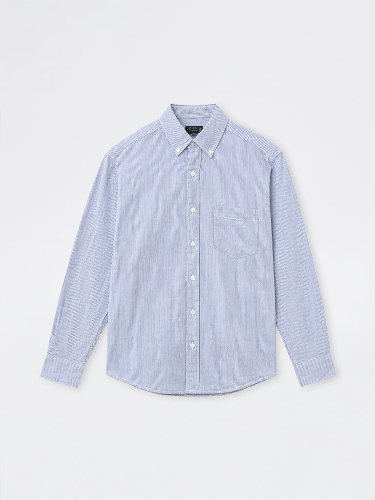 WES Casuals Blue Striped Slim-Fit Cotton Shirt