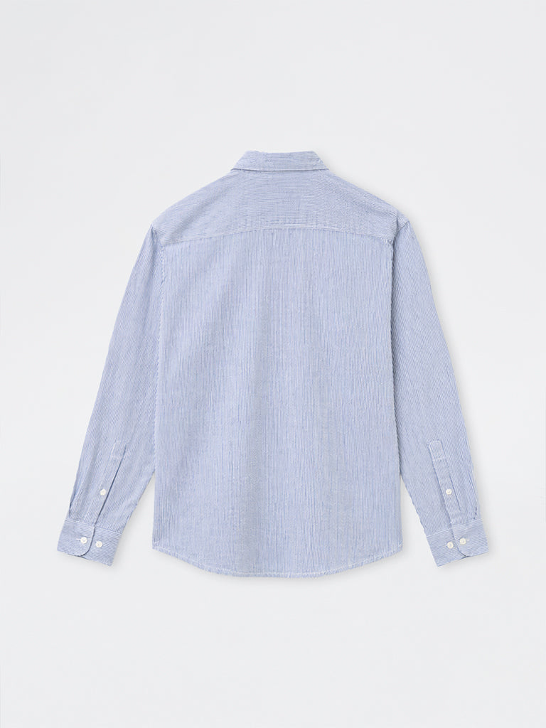 WES Casuals Blue Striped Slim-Fit Cotton Shirt