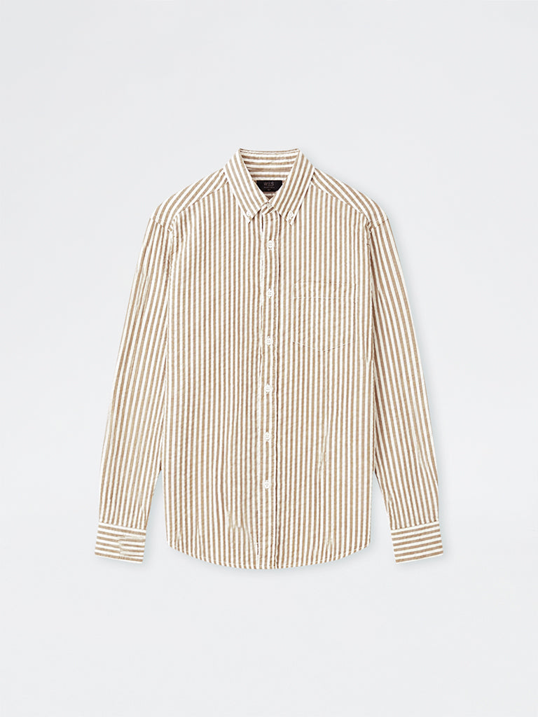 WES Casuals Beige Striped Relaxed-Fit Cotton Shirt