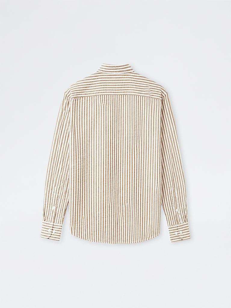 WES Casuals Beige Striped Relaxed-Fit Cotton Shirt
