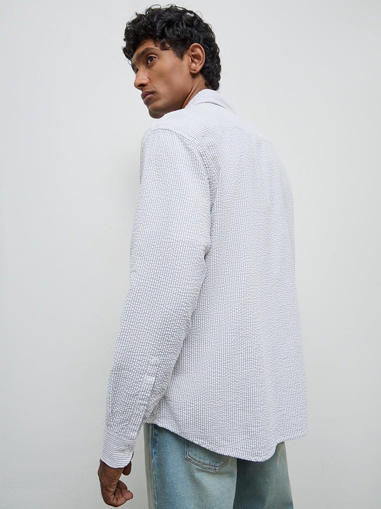 WES Casuals Grey Striped Relaxed-Fit Cotton Shirt