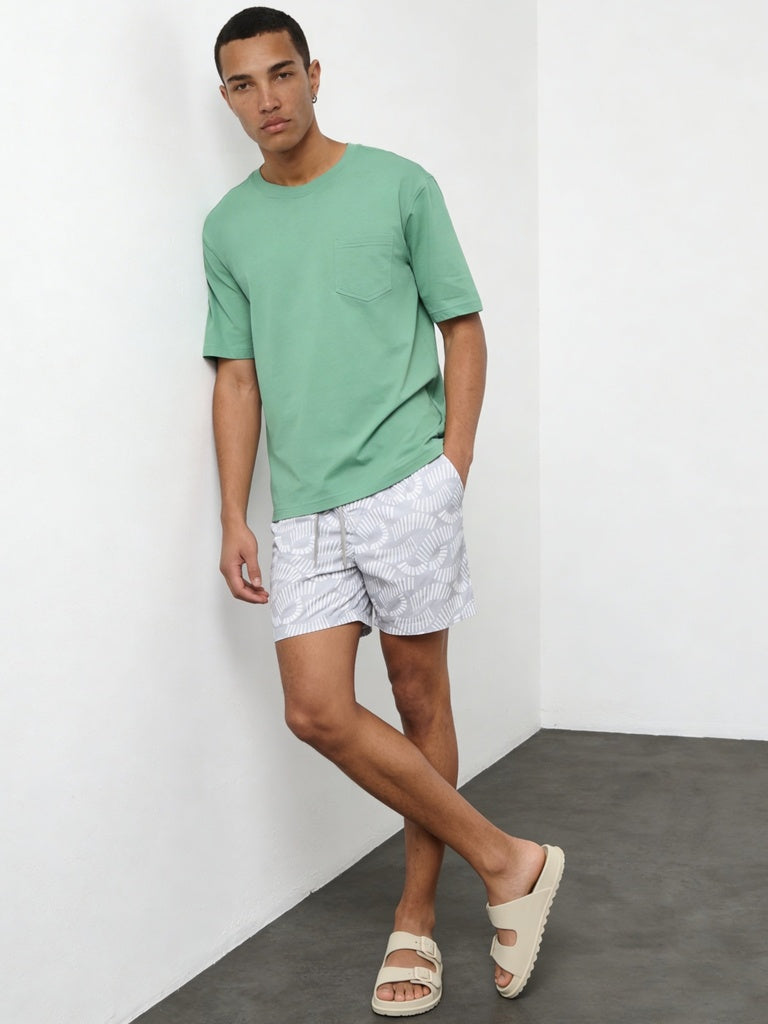 WES Casuals Green Relaxed-Fit Cotton Swimwear T-Shirt