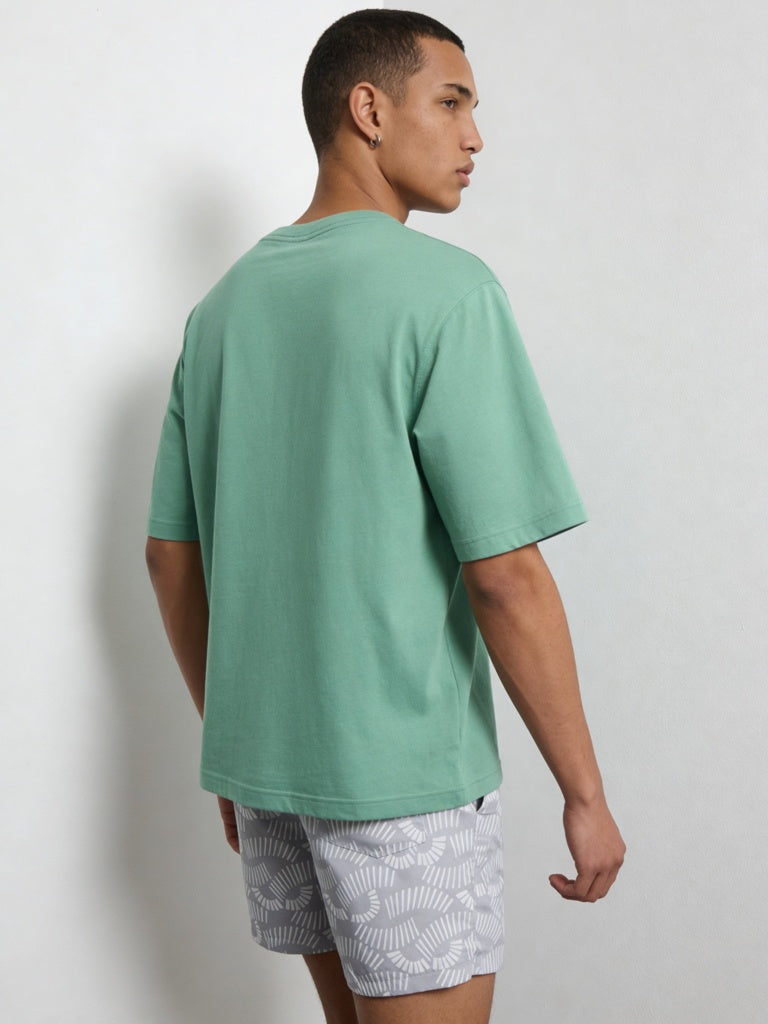 WES Casuals Green Relaxed-Fit Cotton Swimwear T-Shirt