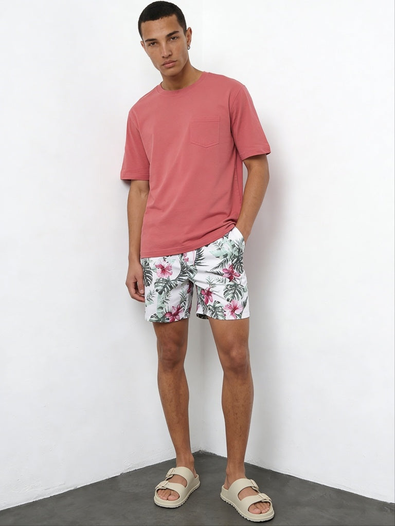 WES Casuals Coral Relaxed-Fit Cotton Swimwear T-Shirt