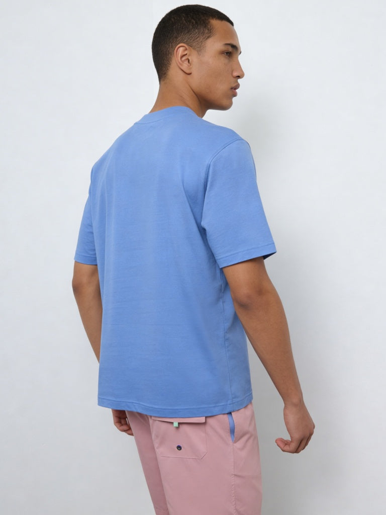 WES Casuals Blue Printed Relaxed-Fit Cotton Swimwear T-Shirt