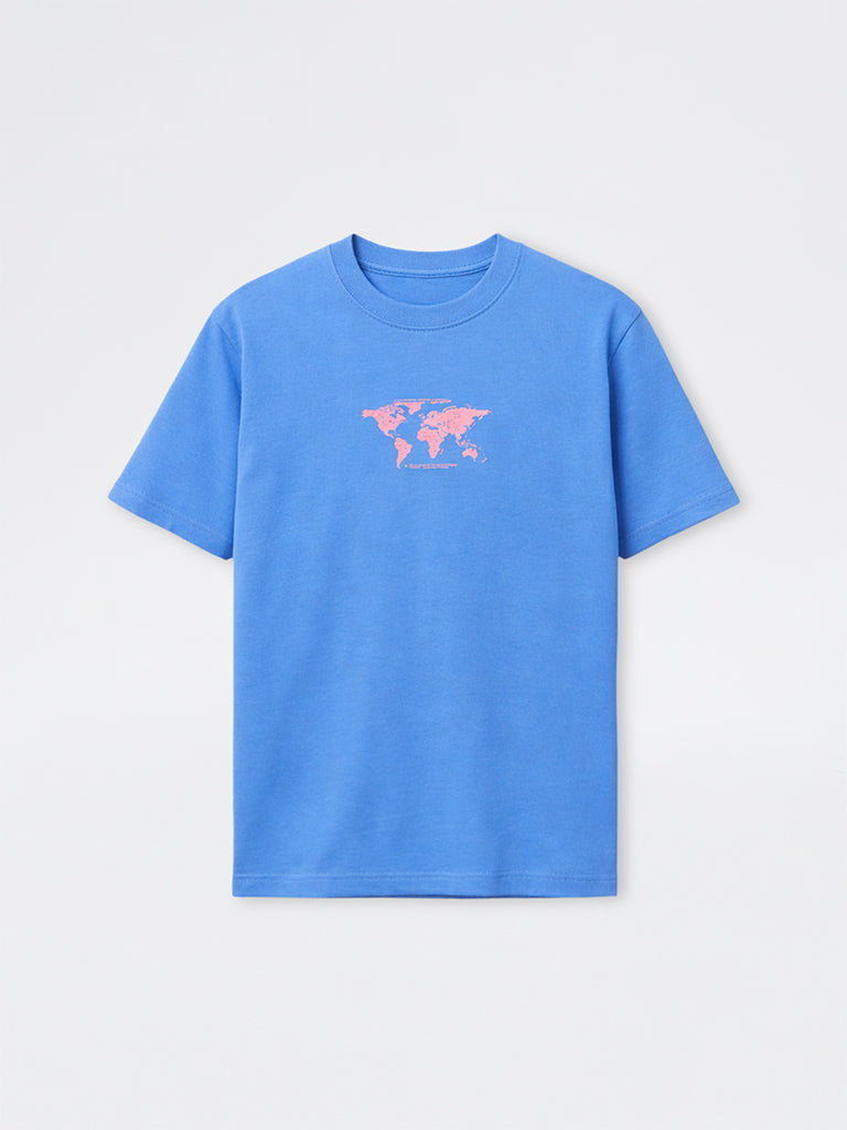 WES Casuals Blue Printed Relaxed-Fit Cotton Swimwear T-Shirt
