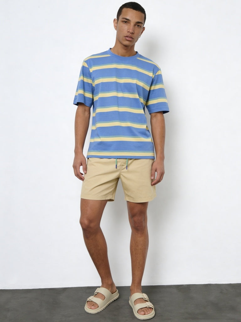 WES Casuals Blue Striped Relaxed-Fit Swimwear T-Shirt